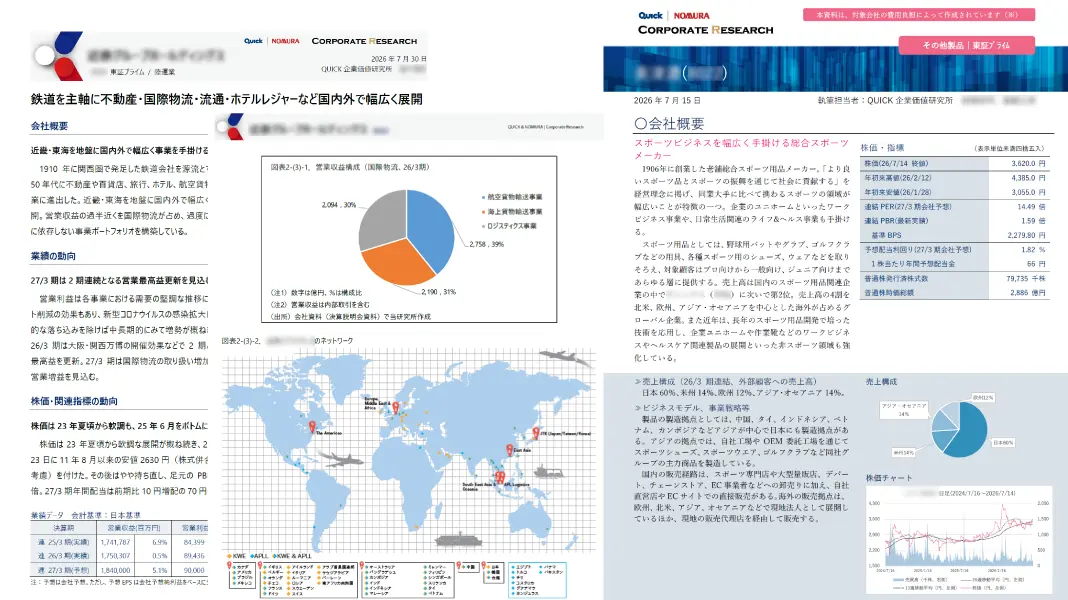 QUICK ＆ NOMURA Corporate Research 調査・レポート・コメント