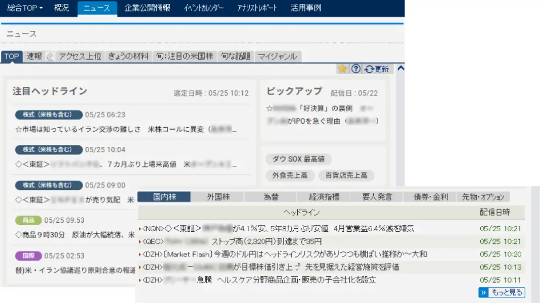 Qr1 アセットごとの関連ニュースで市場のトレンドを把握